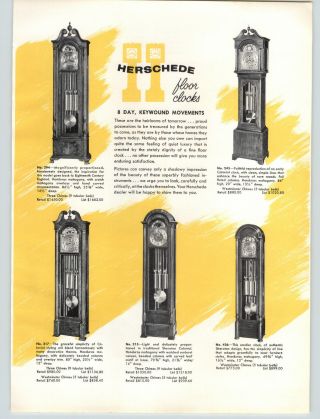 1957 Paper Ad 4 Pg Herschede Grandfather Floor Hall Clocks Chiming Mantel Clock