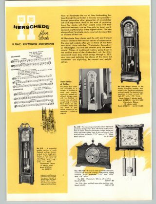 1957 PAPER AD 4 PG Herschede Grandfather Floor Hall Clocks Chiming Mantel Clock 2