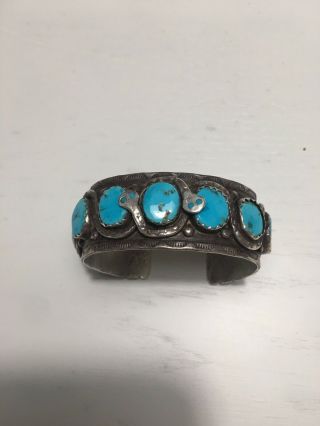 Effie C.  Large Vintage Zuni Sterling Silver Snake Turquoise Cuff Bracelet