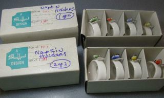 Vintage Shafford 8 Bone China Napkin Rings W/ 3 - D Butterflies In 4 Colors Nib 
