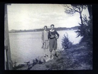 1920s Photo Negative Couple At Lake Saxophone Knickers Man Woman 4.  25x3.  25 B