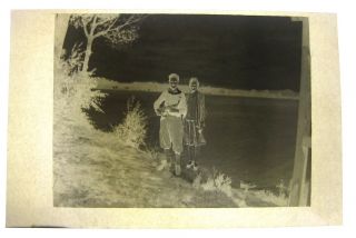 1920s Photo Negative Couple At Lake Saxophone Knickers Man Woman 4.  25X3.  25 B 3