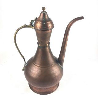 Distressed Art Deco Turkish Gooseneck Copper Coffee Tea Pot Kettle 13 " Tall