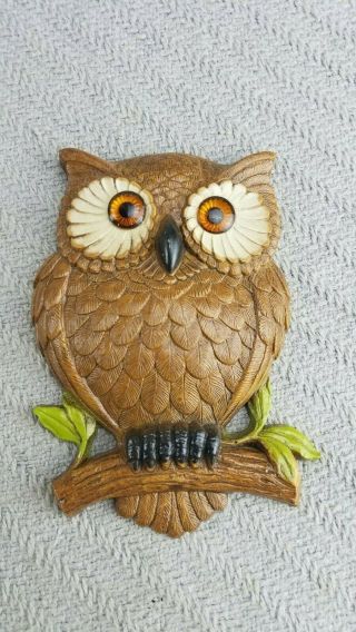 Vintage 1975 Burwood Products Company 5 In Owl Hard Plastic 3d Wall Decor 2718 - 3
