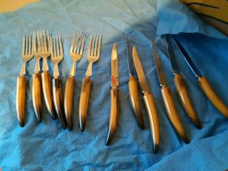 Sheffield Regency Cutlery Mid - Century 6 Fork & Steak Knives Bakelite Handles