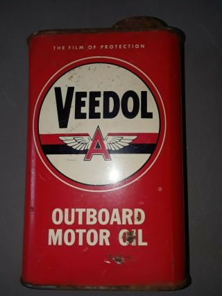 Veedol Outboard Motor Oil Can - Automotive - Boating Red 1 Qt Can
