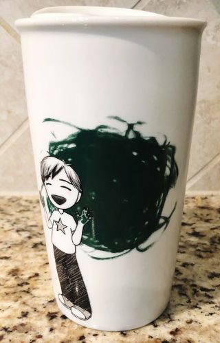 Starbucks Green Fingerpainting Child Travel Mug Limited Edition Ceramic Lid 2015 2
