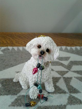 Collectible Sandicast ? Bichon Frise Dog Strand Lights In Mouth Ornament Sweet