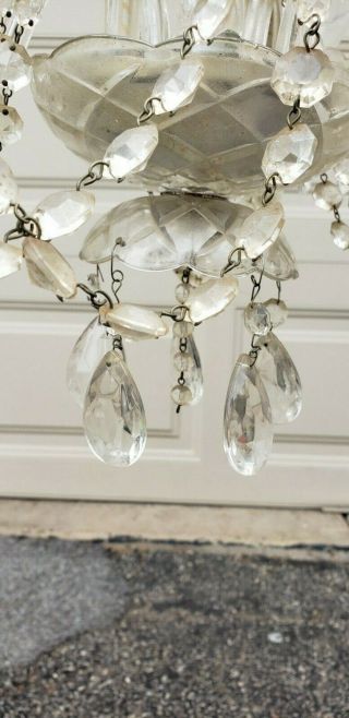 Vintage French style 5 Arm Silver Chandelier Light.  Crystal Drops With Shades 2