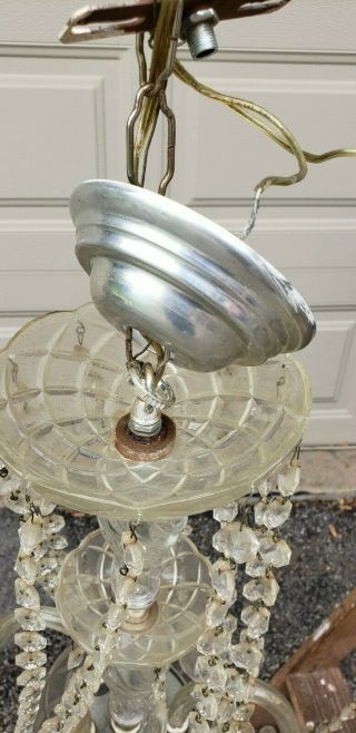 Vintage French style 5 Arm Silver Chandelier Light.  Crystal Drops With Shades 3
