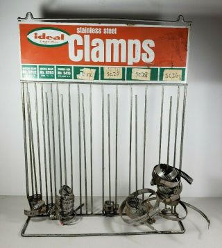 Vintage Ideal Stainless Steel Hose Clamp Display Rack,  Garage Decor