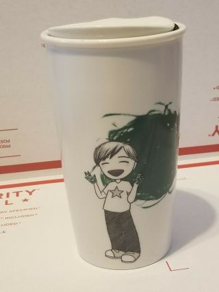 Starbucks 2015 Boy Finger Painting Dot Ceramic Travel Tumbler Cup Mug 12oz
