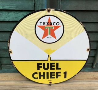 Vintage Texaco Fuel Chief Porcelain Sign Gas Service Station Pump Plate Motor