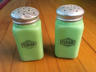 Mckee Depression Custard Glass (green) Flour And Sugar Shakers