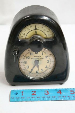 Vintage Table Alarm Clock Hawkeye Measured Time La Porte Ind Deco Case Black