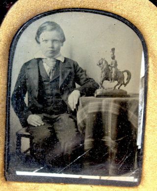 9th Plate Ambrotype Photo French/english Passepartout Frame/boy & Equestrian Art