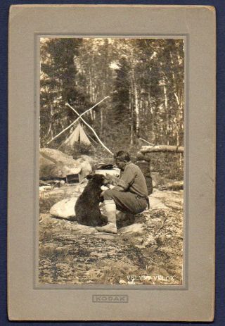 Man & Bear Cub Kodak Advertising Photo Velox Paper For Autographic Junior Camera