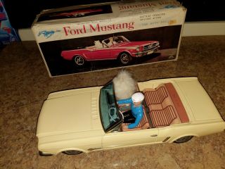 Vintage 1965 Ford Mustang Tin Toy Japan Driver with Dog Battery Operated W/BOX 3
