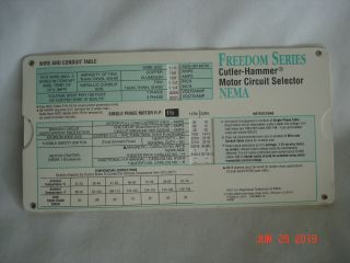 1994 Freedom Series Nema Cutler - Hammer Motor Circuit Selector Slide Chart