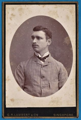 Cabinet Card Photo Young Man By Lambert Bangkok Singapore & Straits Ca 1890