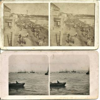 Set of 5 early stereo photograph cards port Smyrna Turkey 2