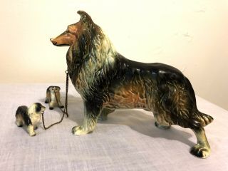 Vintage Collie Dog w/ 2 Puppies Statue Figurine 2
