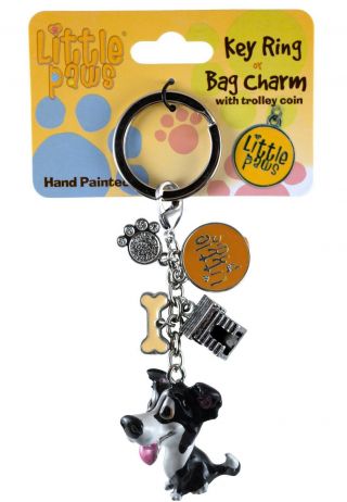 Little Paws Border Collie Dog Key Ring With Charms And Trolley Coin