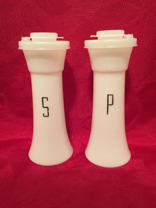 Vintage Tupperware Salt & Pepper Shakers Hourglass 6 " Tall White With Gold