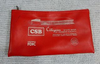 Vintage Red Vinyl Citizens State Bank Pembina County Nd Cash Deposit Bag Sh