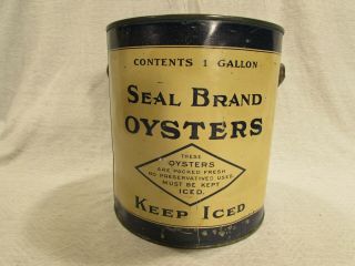 Vintage Seal Brand Raw Oysters 1 Gallon Tin W.  H.  McGee Antique Can Baltimore MD 3
