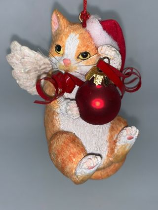 Vintage Angel Cat Christmas Ornament Orange Tabby Santa Kitty