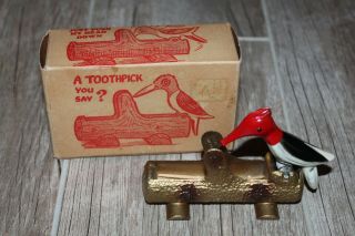 Vintage Metal San - I - Pik Woodpecker Toothpick Holder