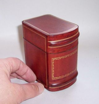Antique Vintage Italian Tan Leather Trinket Box With Gold Gilt Work - Book Style