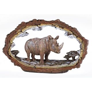 Rhinoceros Figurine Faux Carved Wood Look Frame 7.  5 " Long Highly Detailed Resin