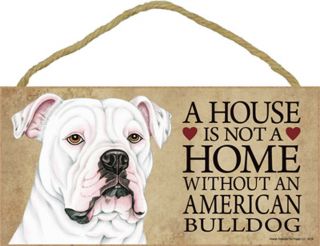 American Bulldog Wood Dog Sign Wall Plaque 5 X 10,  Bonus Coaster