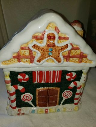 Christmas Ceramic Gingerbread House Cookie Jar 9.  5 " X8 " X 6 " World Bizarre Inc.