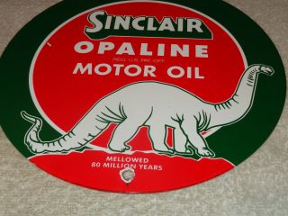 Vintage " Sinclair Opaline Oil " W/ Dino Dinosaur 9 " Porcelain Metal Gasoline Sign
