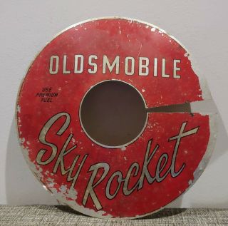 Vintage Antique Oldsmobile Sky Rocket Gas Station Oil Can Tire Sign 1950s Old