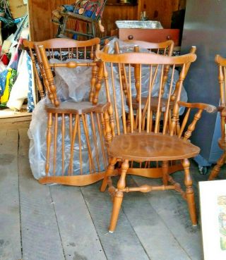 (6) Vintage S Bent Brothers Bros Colonial Windsor Fiddle Back Chairs