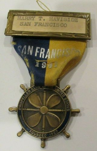 Vintage Propeller Club Of The United States Medal Pin - San Francisco 1941 - Ja