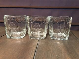 Crown Royal Rock Bar Whiskey Glass Round And Square With Diamond Design Set Of 3