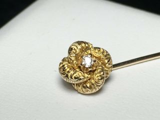 Antique 14k Gold Victorian " Love Knot ".  05 Carat Brilliant Diamond Stick Pin