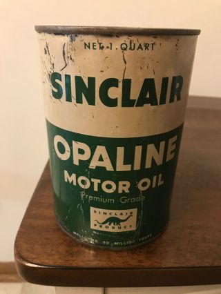 Vintage 1 Quart Metal Sinclair Opaline Motor Oil Can