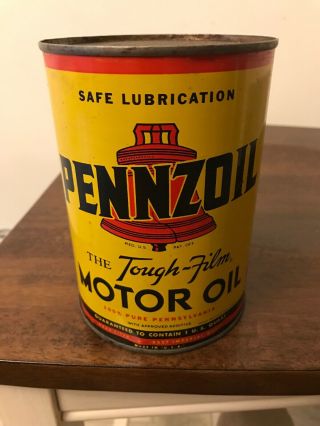 Vintage 1 Quart Metal Pennzoil The Tough - Film Motor Oil Can