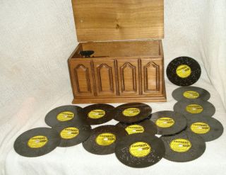 Vintage Thorens Ad - 30 Disc Music Box In Walnut Wood Case Plus 14 Discs