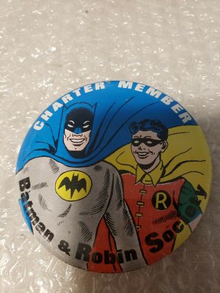 Dc Comics Batman And Robin Society Charter Member Button Pin Vintage