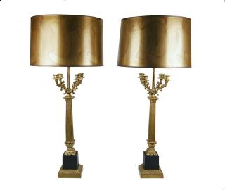 Vintage Pair Neoclassic Gilt Candelabra Lamps