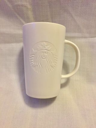 Starbucks Ceramic 12 Oz Coffee Mug 2014 White On White Embossed Siren Logo Rare