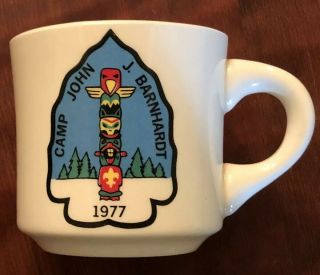 Pair Boy Scout Mugs Camp John J.  Barnhart NC vintage BSA Scouting Jambo Trading 3