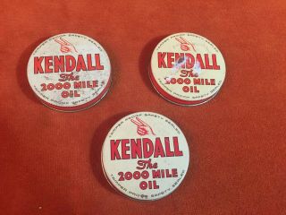 Three Vintage Kendall Oil Jar Lids “the 2000 Mile Oil”